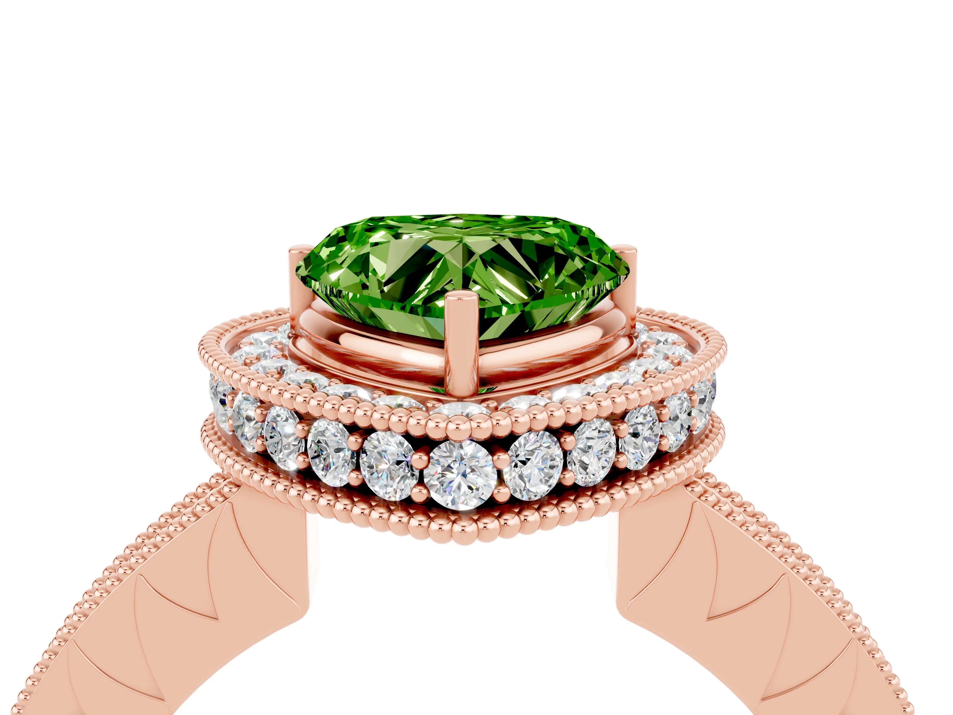 Rose gold Heart Cut Halo Diamond Engagement Ring with Milgrain Pave Band and Four-Prong Setting_4