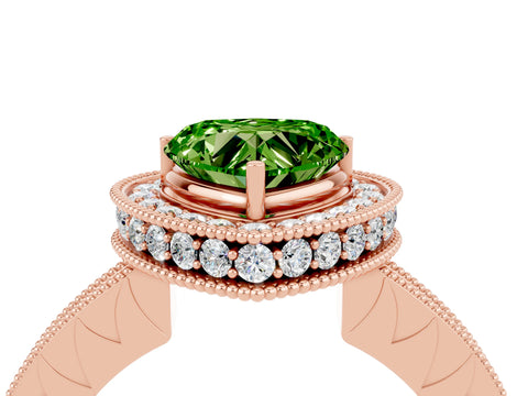 Rose gold Heart Cut Halo Diamond Engagement Ring with Milgrain Pave Band and Four-Prong Setting_4