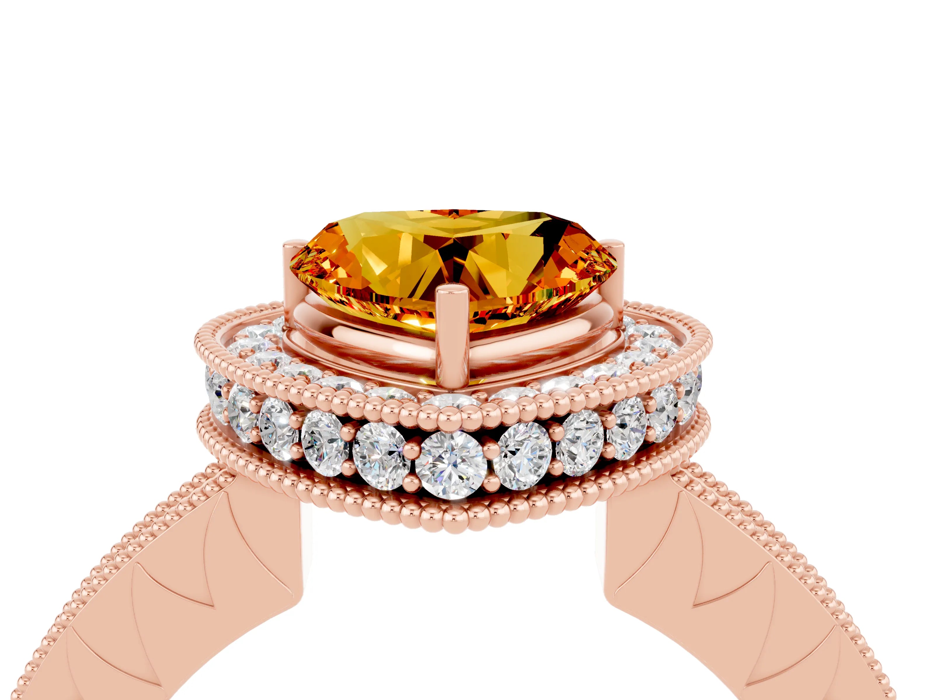 Rose gold Heart Cut Halo Diamond Engagement Ring with Milgrain Pave Band and Four-Prong Setting_4