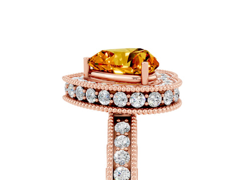 Rose gold Heart Cut Halo Diamond Engagement Ring with Milgrain Pave Band and Four-Prong Setting_5