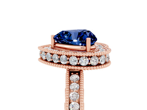 Rose gold Heart Cut Halo Diamond Engagement Ring with Milgrain Pave Band and Four-Prong Setting_5