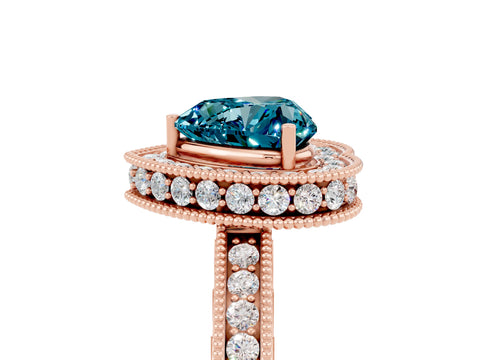 Rose gold Heart Cut Halo Diamond Engagement Ring with Milgrain Pave Band and Four-Prong Setting_5