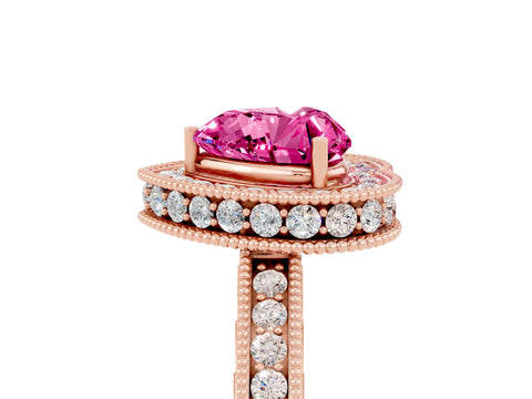 Rose gold Heart Cut Halo Diamond Engagement Ring with Milgrain Pave Band and Four-Prong Setting_5