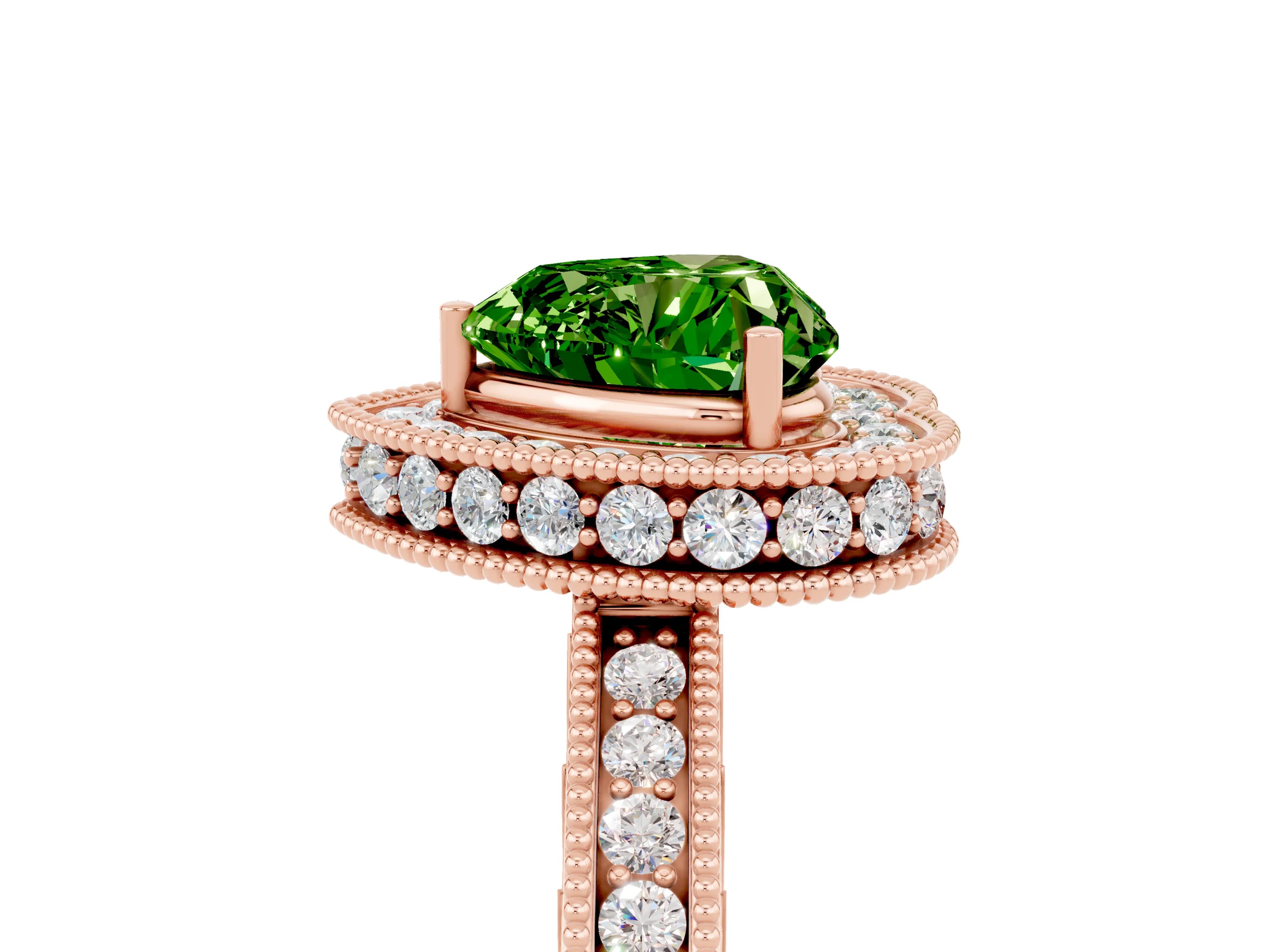 Rose gold Heart Cut Halo Diamond Engagement Ring with Milgrain Pave Band and Four-Prong Setting_5