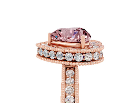 Rose gold Heart Cut Halo Diamond Engagement Ring with Milgrain Pave Band and Four-Prong Setting_5