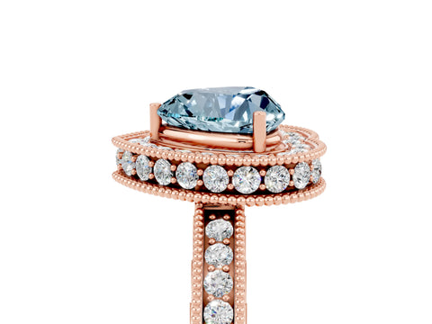 Rose gold Heart Cut Halo Diamond Engagement Ring with Milgrain Pave Band and Four-Prong Setting_5