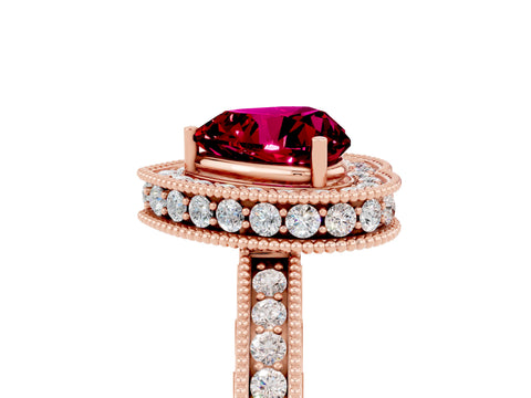 Rose gold Heart Cut Halo Diamond Engagement Ring with Milgrain Pave Band and Four-Prong Setting_5