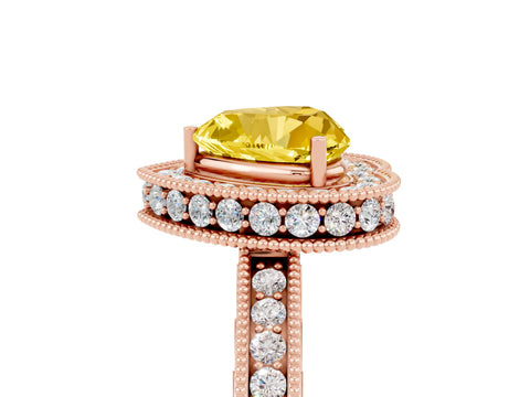 Rose gold Heart Cut Halo Diamond Engagement Ring with Milgrain Pave Band and Four-Prong Setting_5