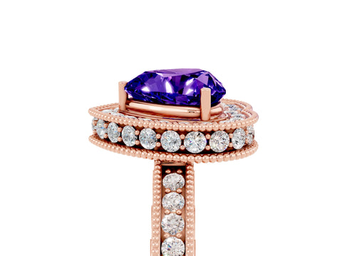 Rose gold Heart Cut Halo Diamond Engagement Ring with Milgrain Pave Band and Four-Prong Setting_5