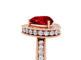Rose gold Heart Cut Halo Diamond Engagement Ring with Milgrain Pave Band and Four-Prong Setting_5