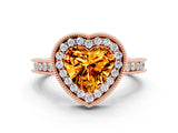 Rose gold Heart Cut Halo Diamond Engagement Ring with Milgrain Pave Band and Four-Prong Setting