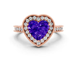 Rose gold Heart Cut Halo Diamond Engagement Ring with Milgrain Pave Band and Four-Prong Setting