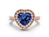 Rose gold Heart Cut Halo Diamond Engagement Ring with Milgrain Pave Band and Four-Prong Setting