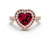 Rose gold Heart Cut Halo Diamond Engagement Ring with Milgrain Pave Band and Four-Prong Setting