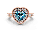 Rose gold Heart Cut Halo Diamond Engagement Ring with Milgrain Pave Band and Four-Prong Setting