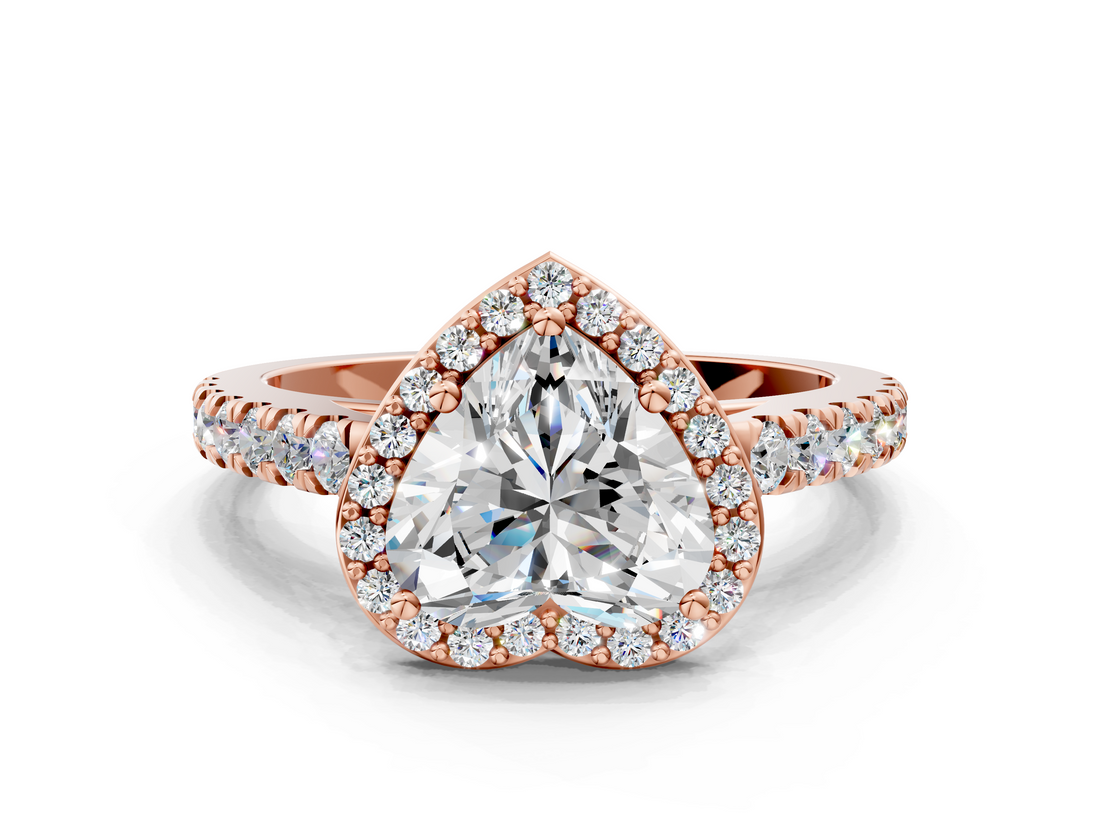 Rose gold Heart Cut Halo Diamond Engagement Ring with Pave Band and Four-Prong Setting_41
