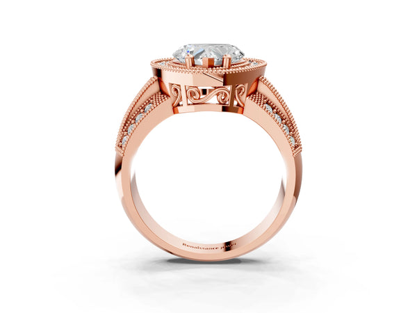 Rose gold Heart Cut Halo Diamond Engagement Ring with Pave Split Shank and Four-Prong Setting