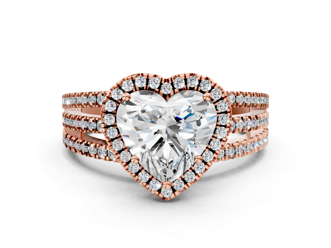 Rose gold Heart Cut Halo Diamond Engagement Ring with Split Shank and Four-Prong Setting_20