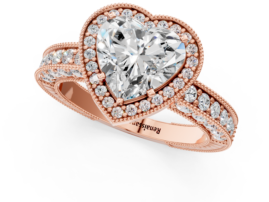 Rose gold Heart Cut Halo Diamond Pave Band Ring with Four-Prong Setting