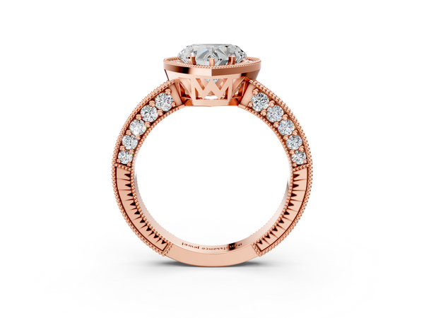 Rose gold Heart Cut Halo Diamond Pave Band Ring with Four-Prong Setting
