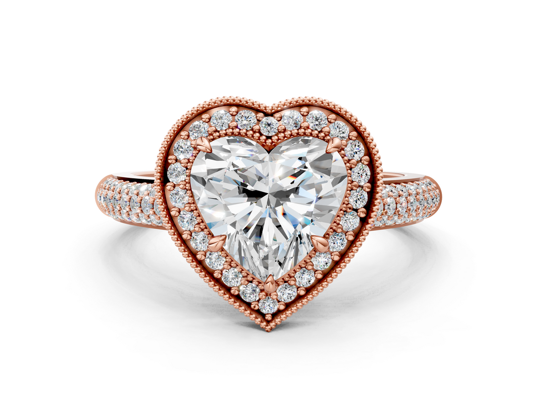Rose gold Heart Cut Halo Diamond Pave Band with Four-Prong Setting_46
