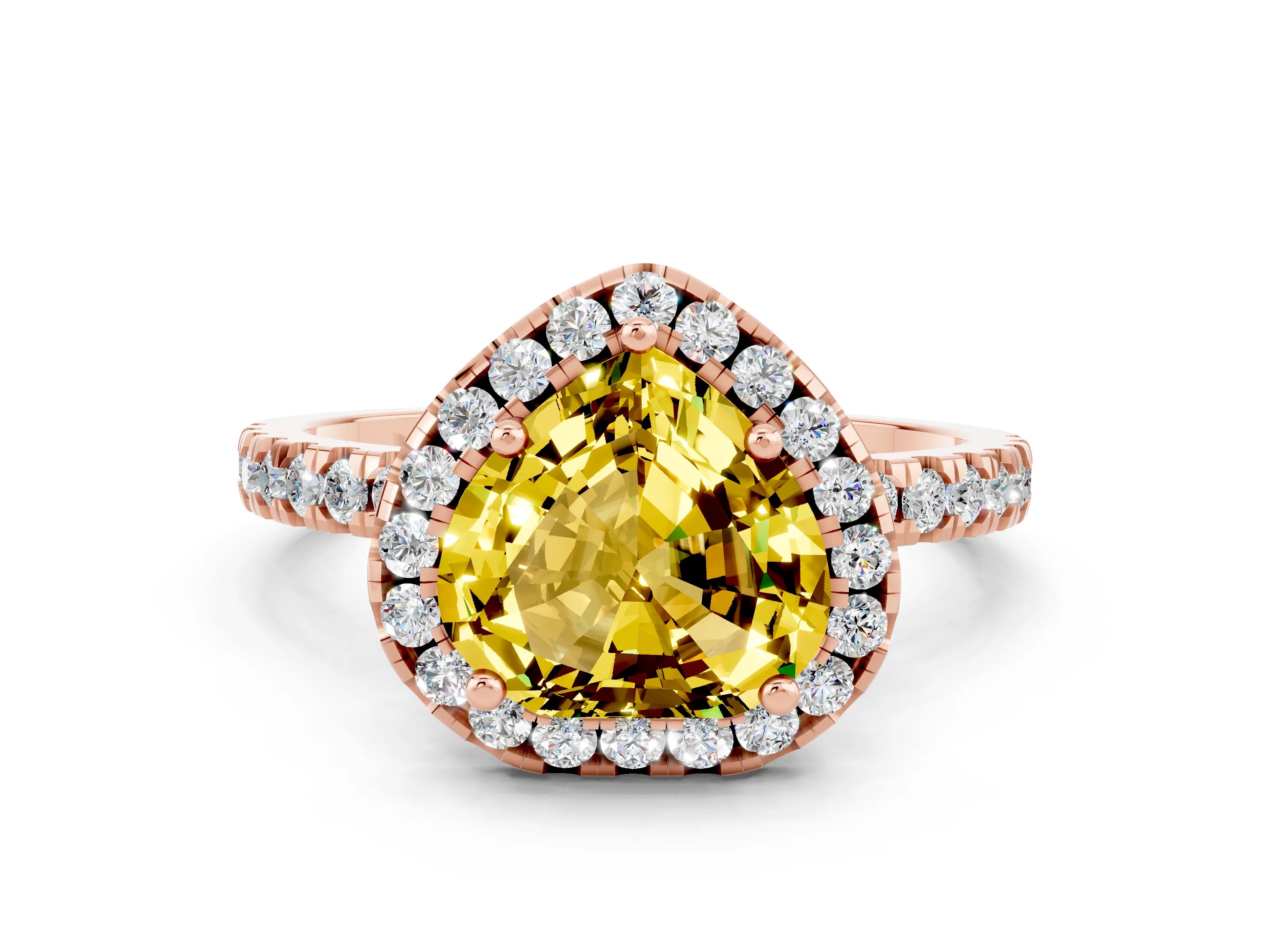 Rose gold Heart Cut Halo Diamond Pave Band with Prong Setting
