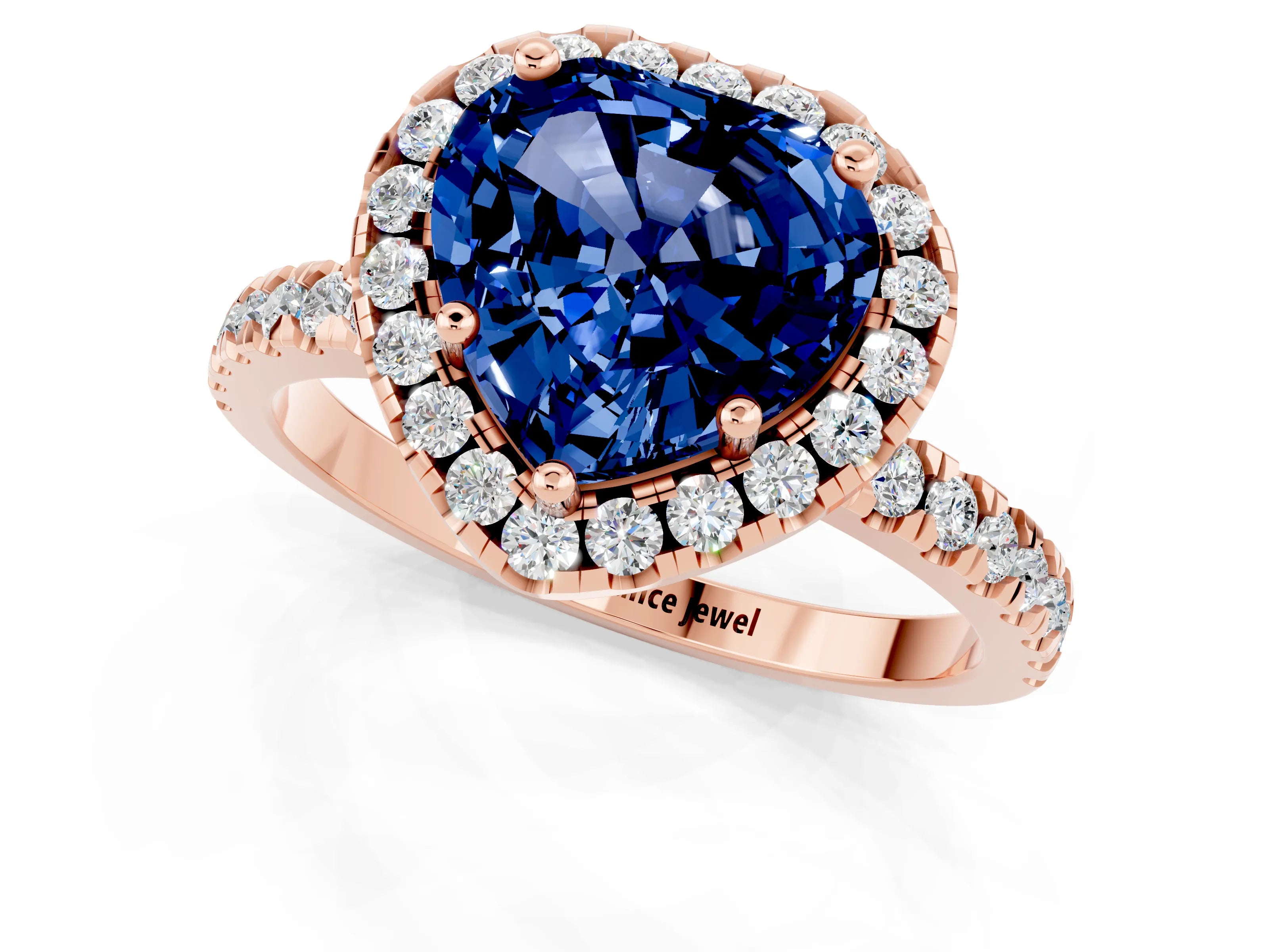 Rose gold Heart Cut Halo Diamond Pave Band with Prong Setting_1