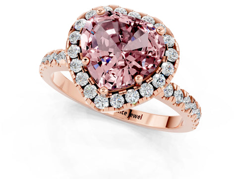 Rose gold Heart Cut Halo Diamond Pave Band with Prong Setting_1