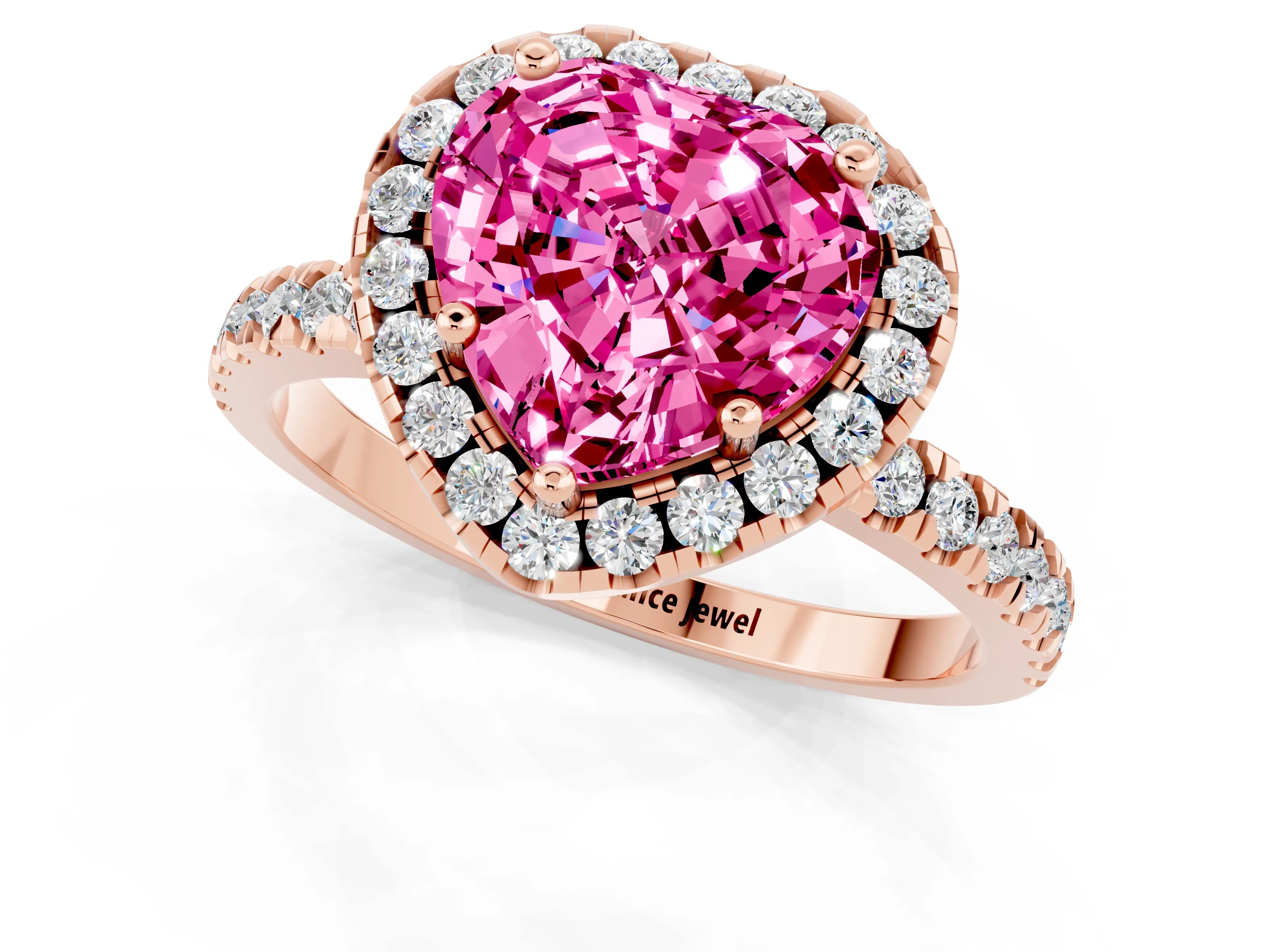 Rose gold Heart Cut Halo Diamond Pave Band with Prong Setting_1