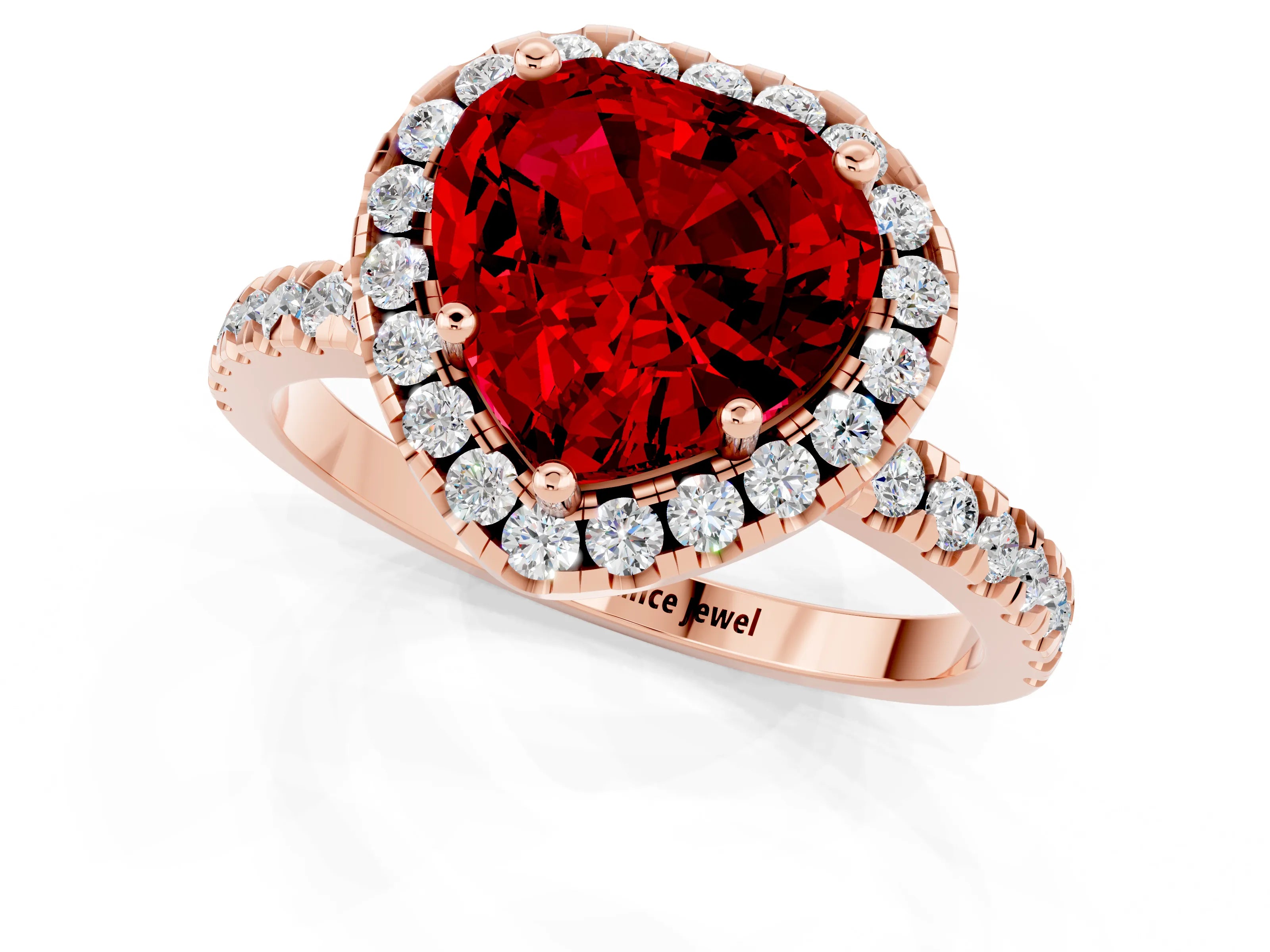 Rose gold Heart Cut Halo Diamond Pave Band with Prong Setting_1