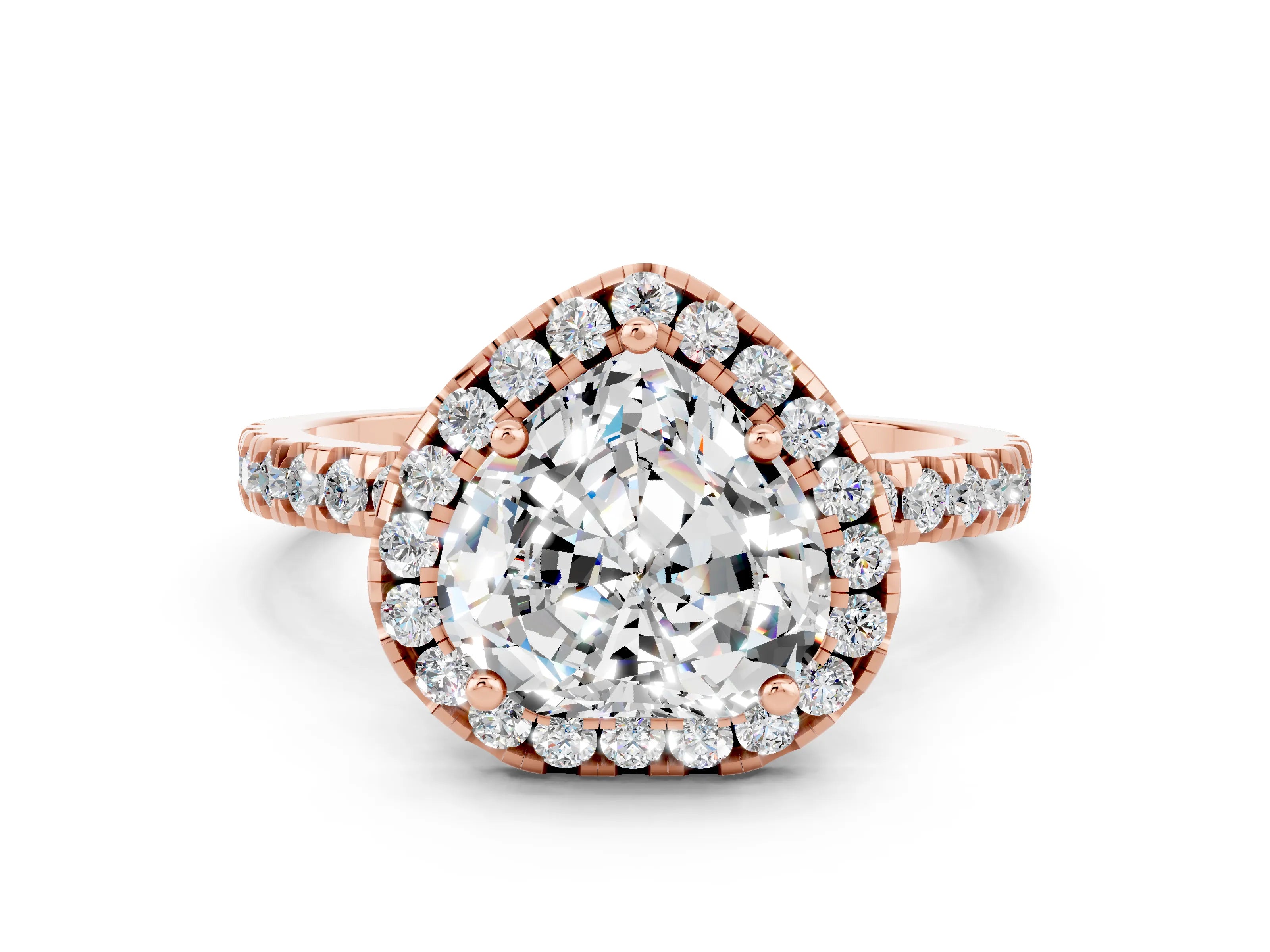 Rose gold Heart Cut Halo Diamond Pave Band with Prong Setting