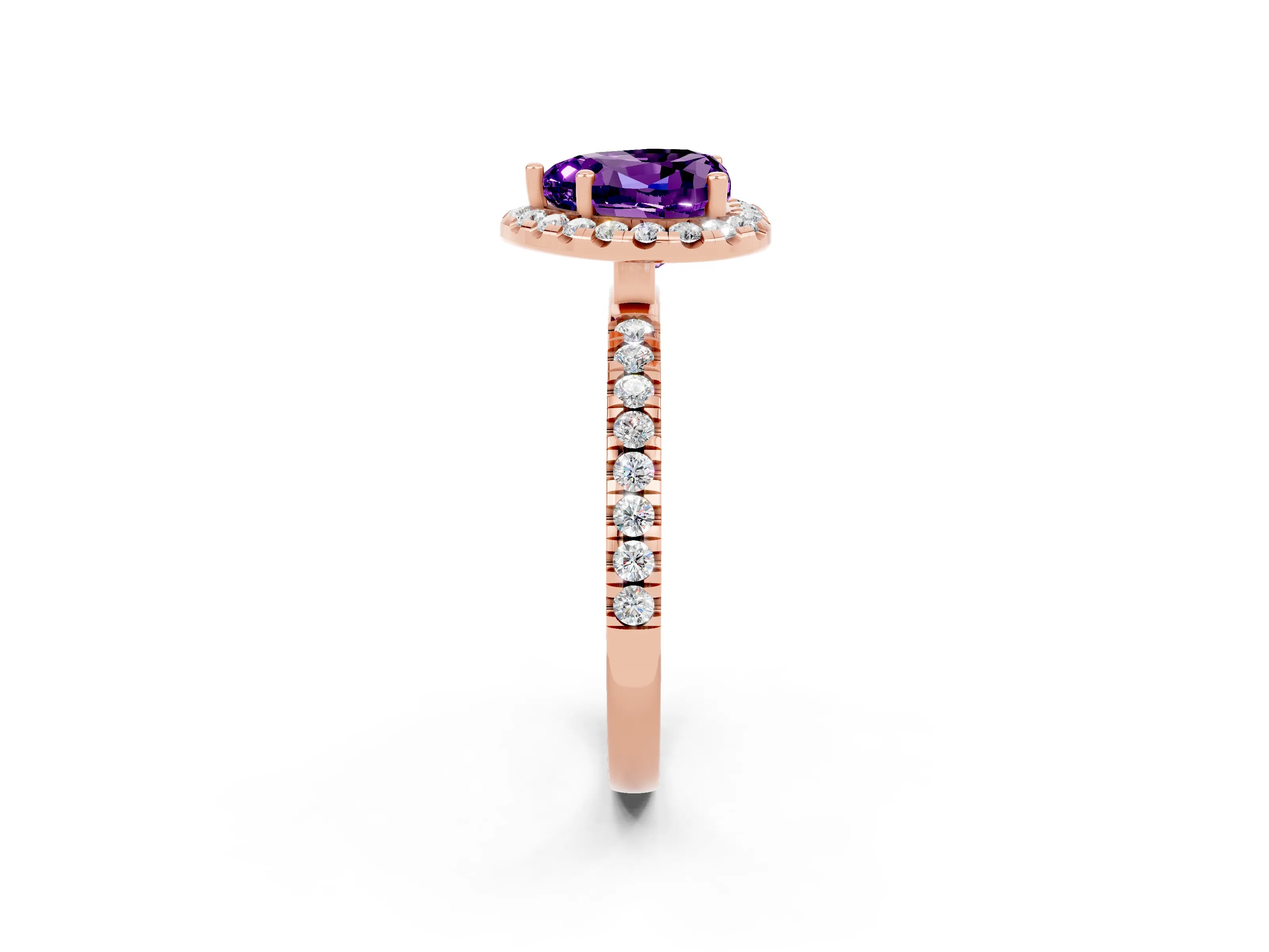 Rose gold Heart Cut Halo Diamond Pave Band with Prong Setting_2