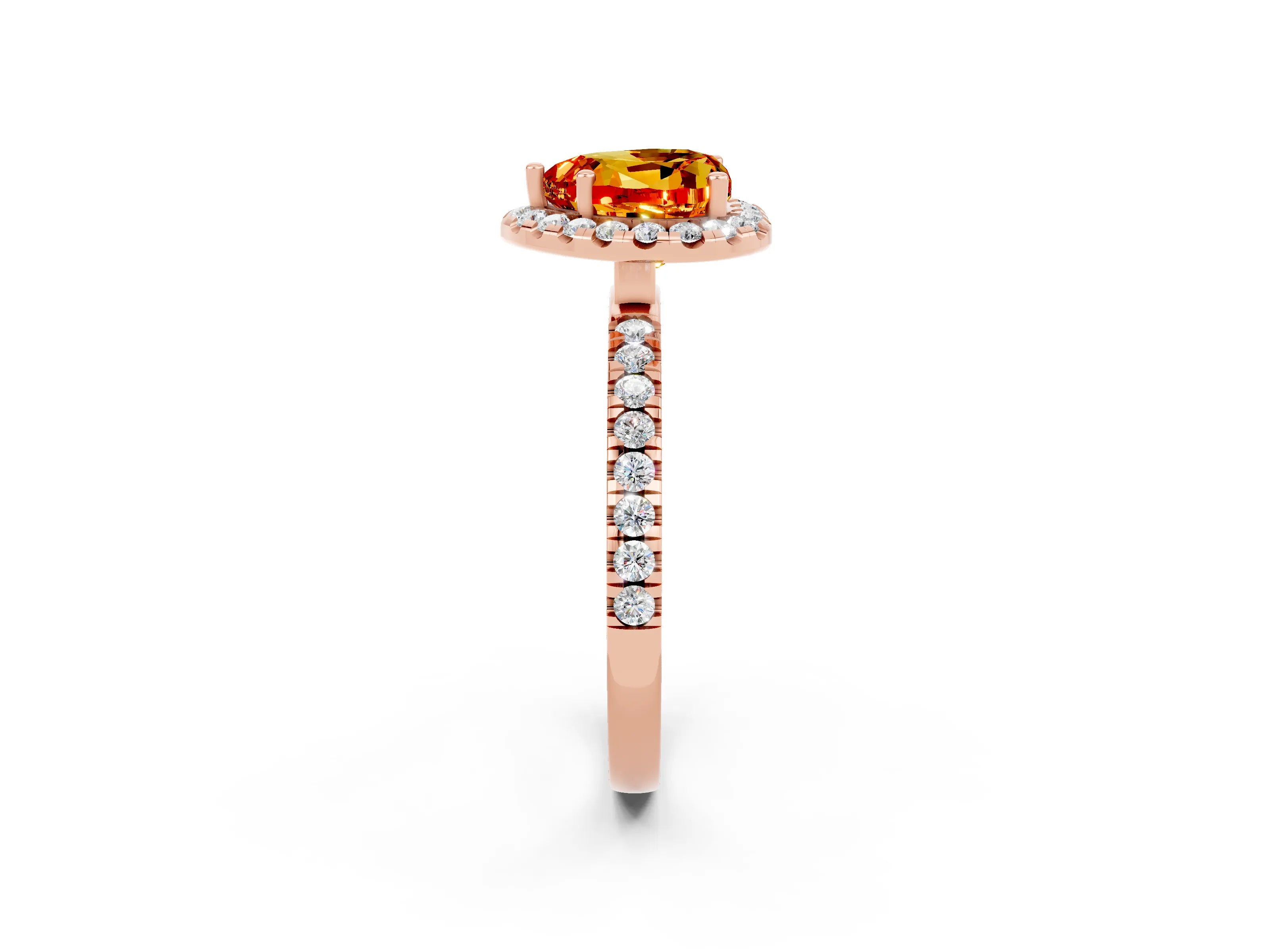 Rose gold Heart Cut Halo Diamond Pave Band with Prong Setting_2