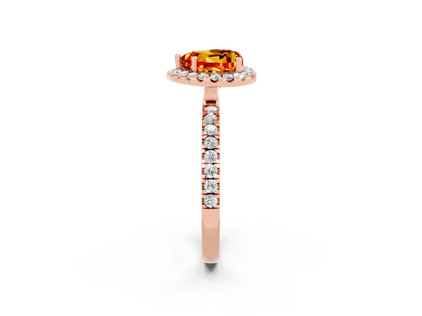 Rose gold Heart Cut Citrine Classic Halo Engagement Ring with Round Pavé Band and Prong Setting