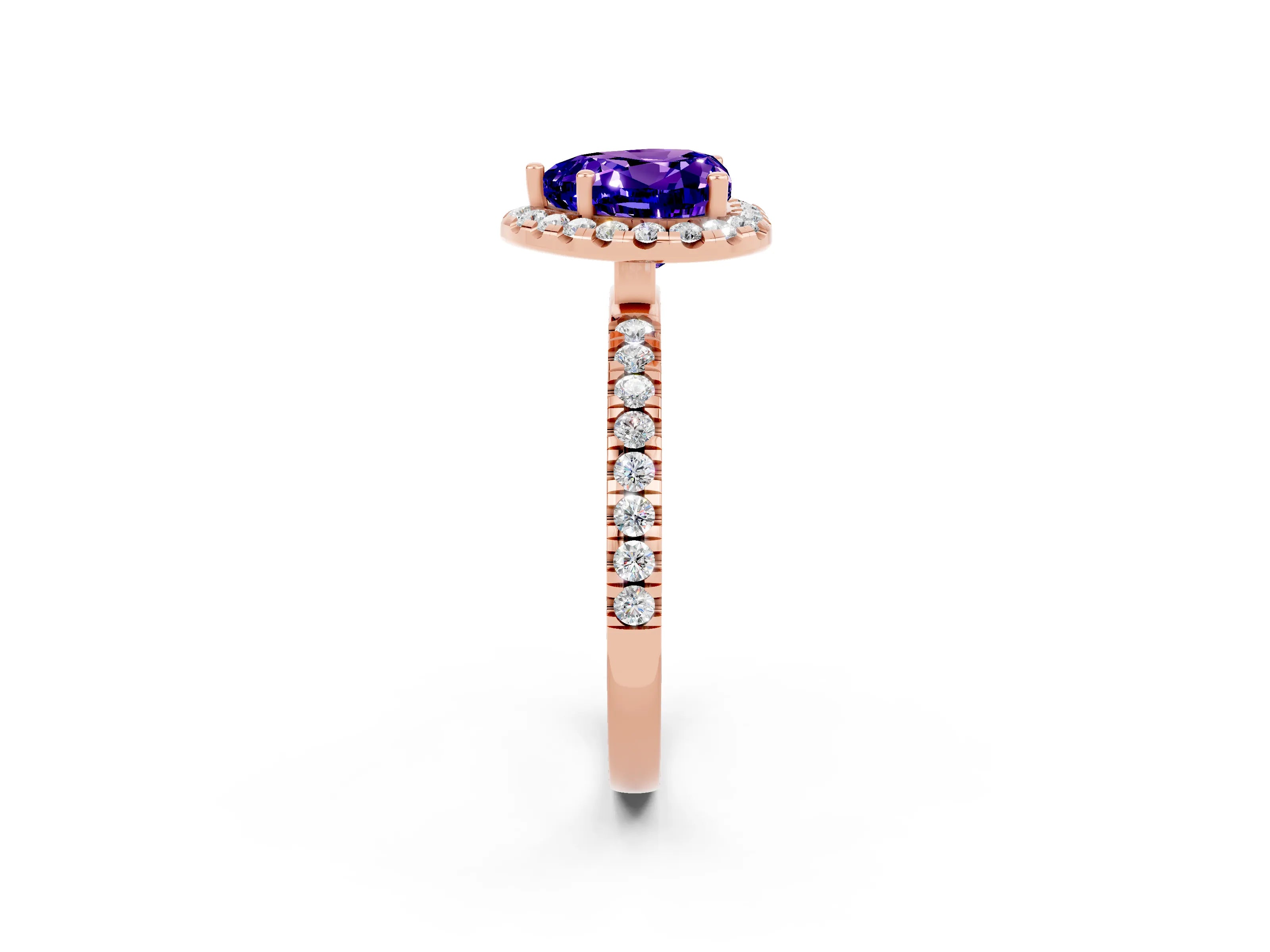 Rose gold Heart Cut Halo Diamond Pave Band with Prong Setting_2