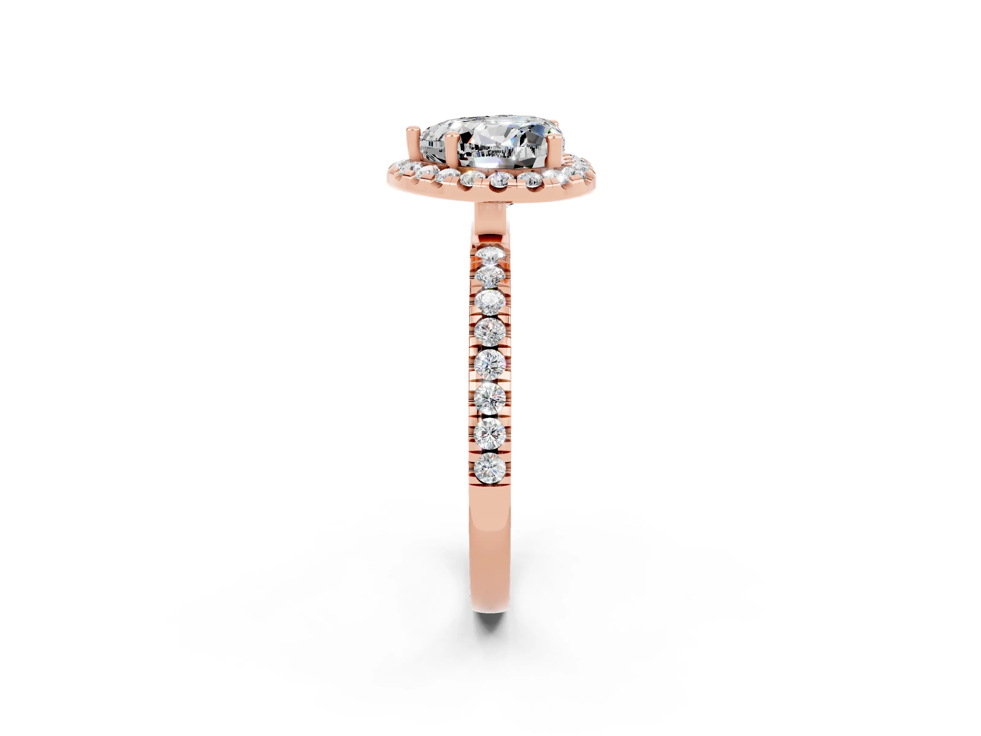 Rose gold Heart Cut Halo Diamond Pave Band with Prong Setting_2