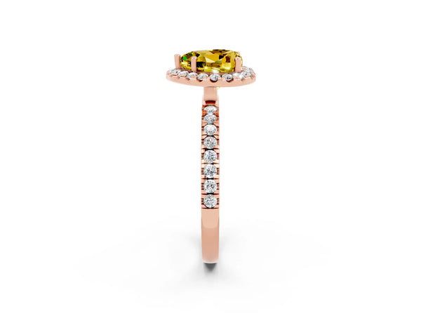 Rose gold Heart Cut Yellow Sapphire Classic Halo Engagement Ring with Round Pavé Band and Prong Setting