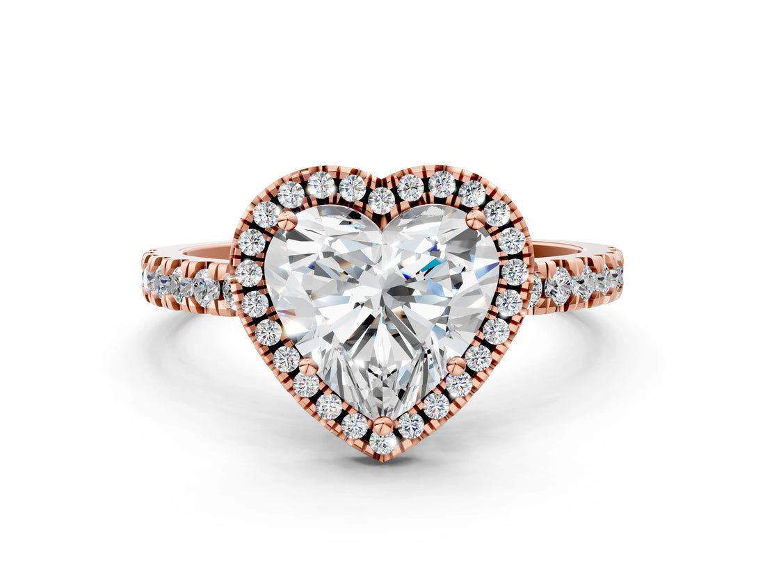 Rose gold Heart Cut Halo Diamond Pave Band with Prong Setting_3