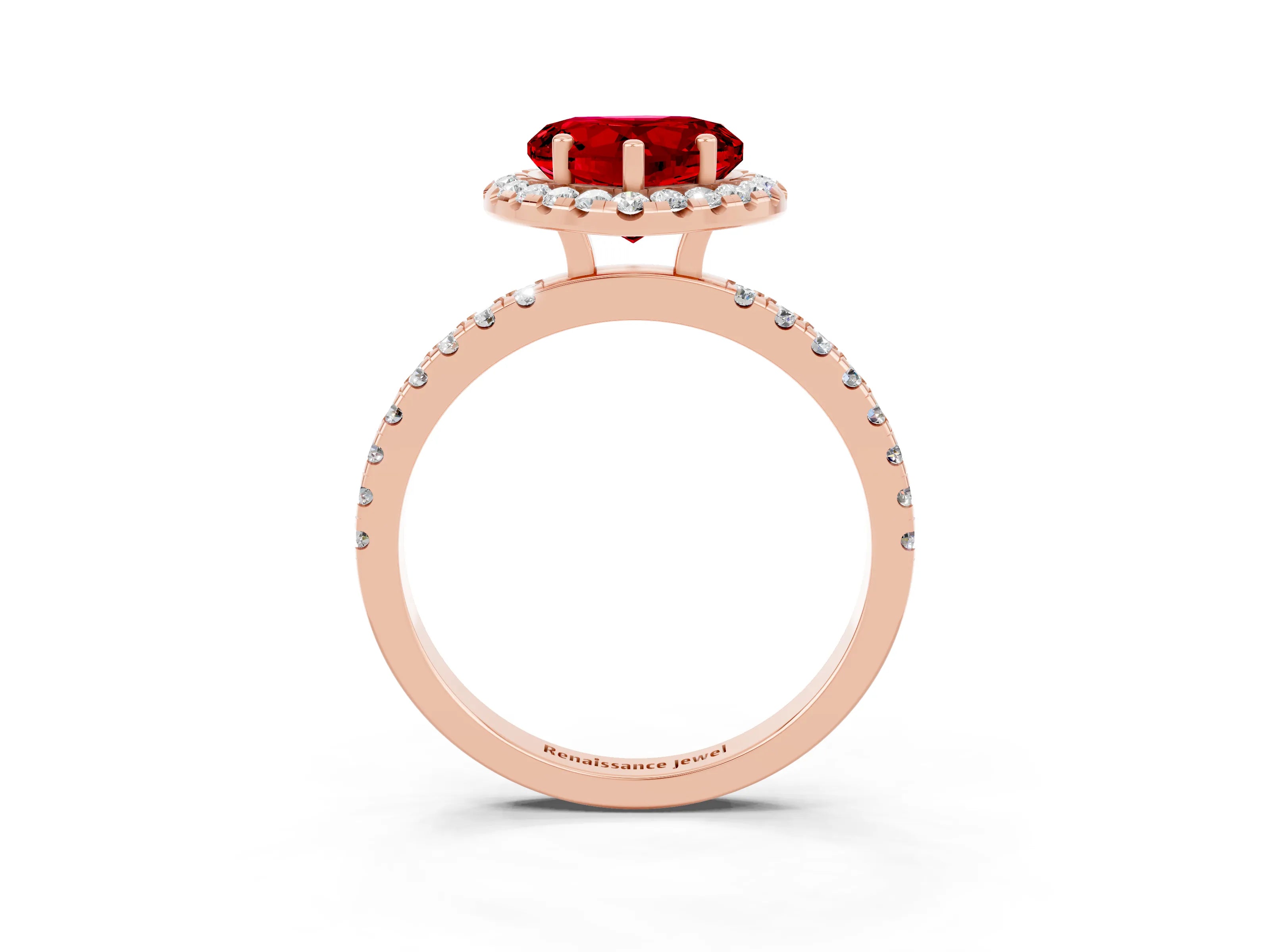 Rose gold Heart Cut Halo Diamond Pave Band with Prong Setting_3