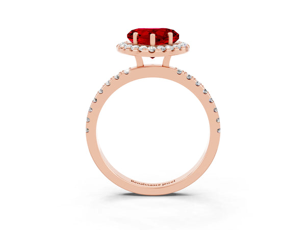 Rose gold Heart Cut Halo Diamond Pave Band with Prong Setting