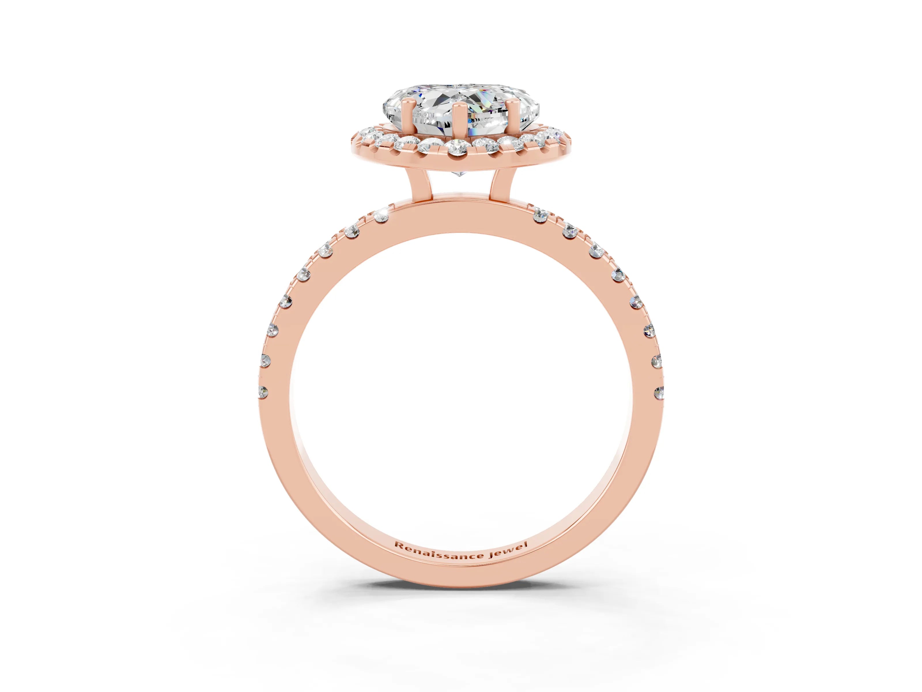 Rose gold Heart Cut Halo Diamond Pave Band with Prong Setting_3
