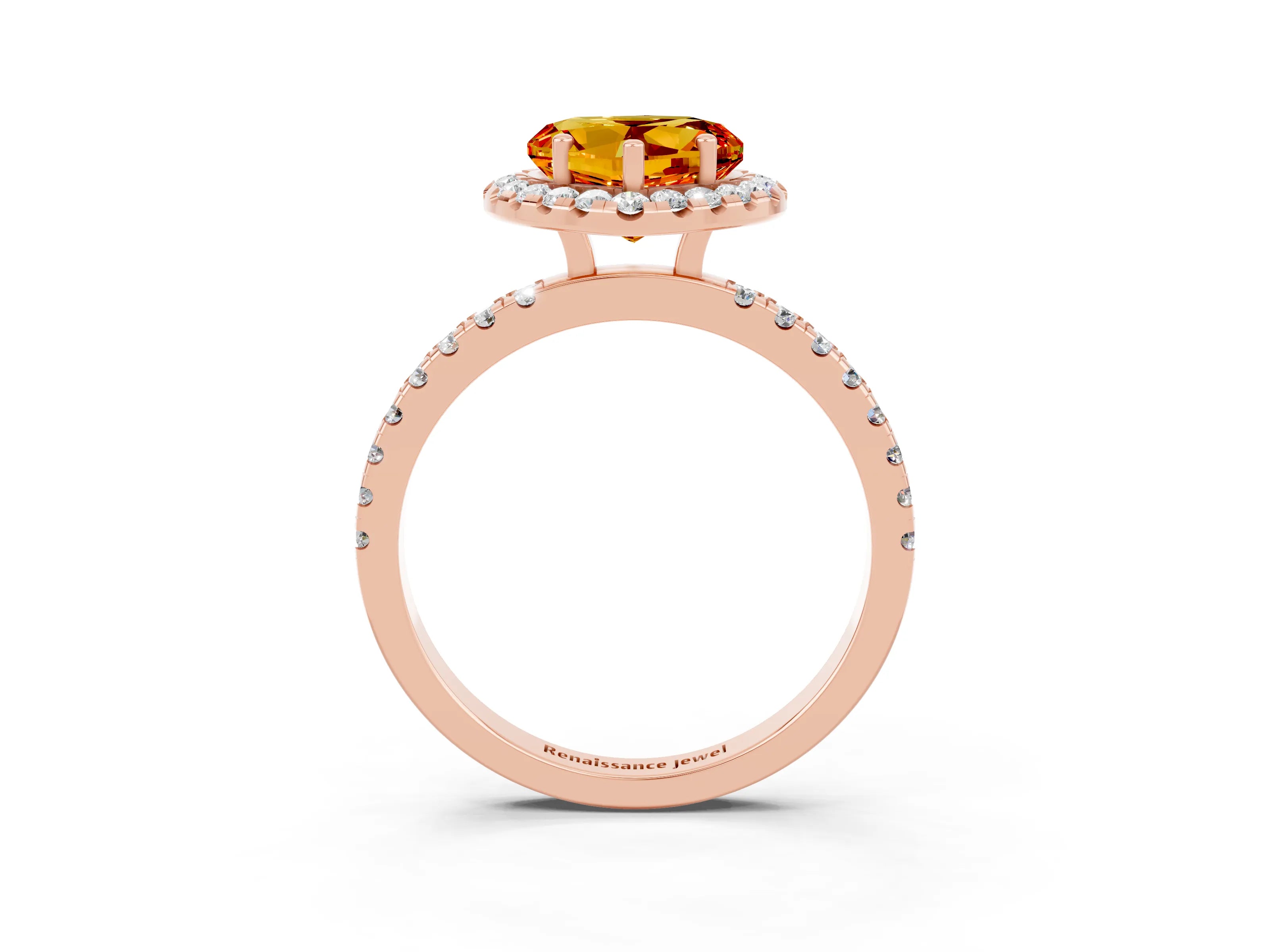 Rose gold Heart Cut Halo Diamond Pave Band with Prong Setting_3