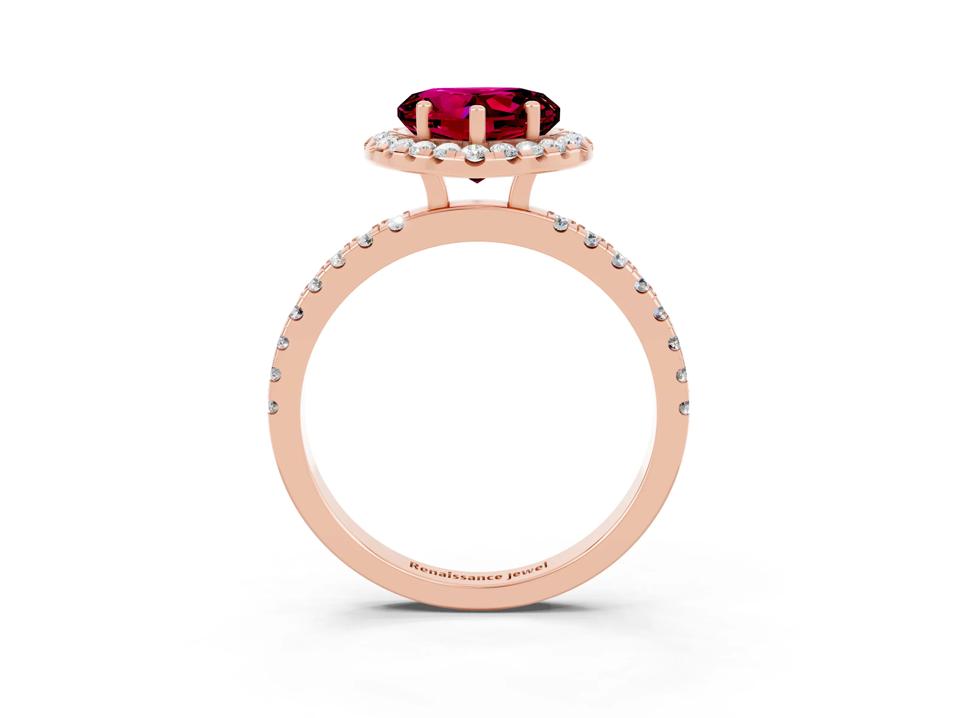 Rose gold Heart Cut Halo Diamond Pave Band with Prong Setting_3