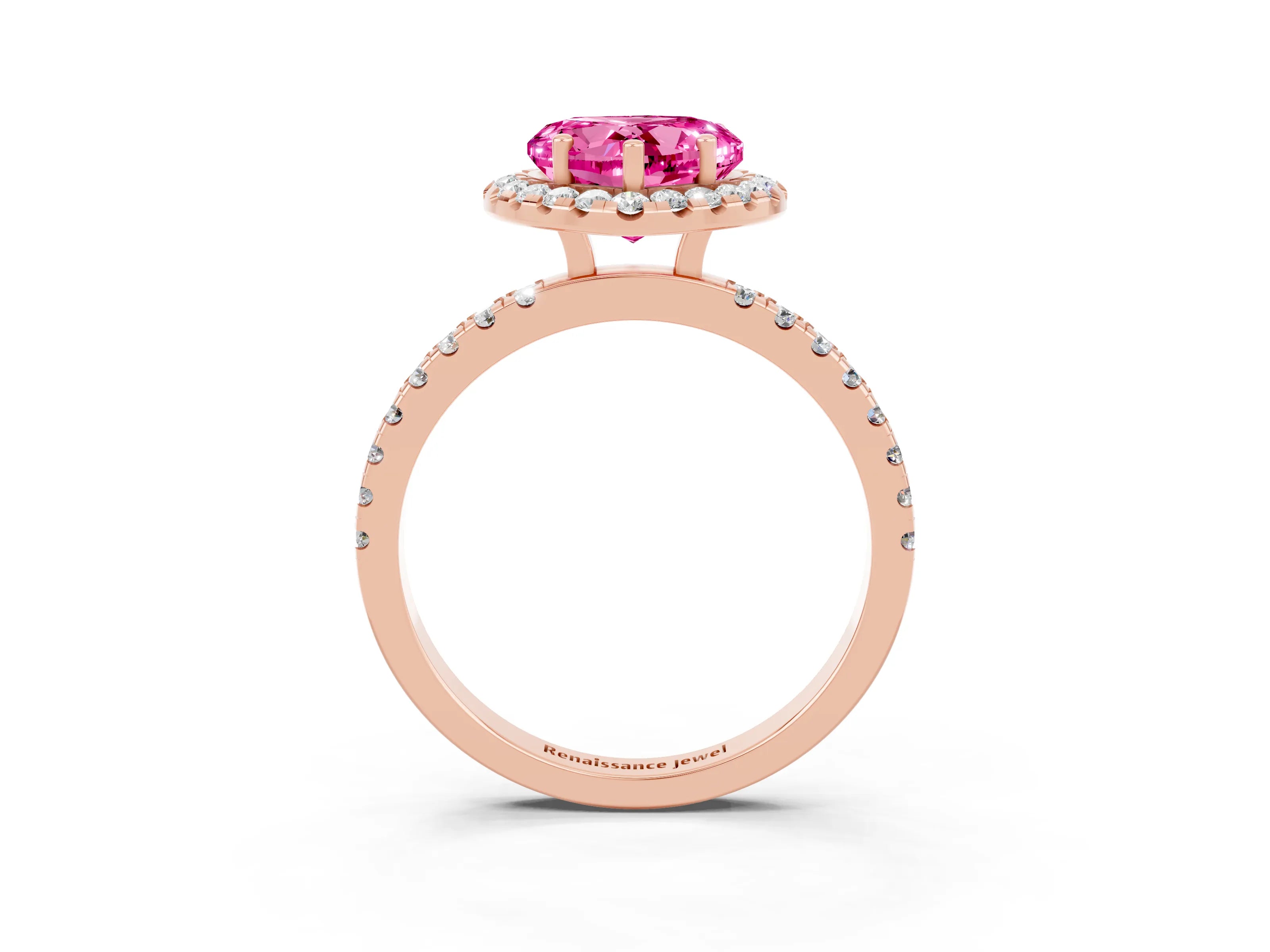 Rose gold Heart Cut Halo Diamond Pave Band with Prong Setting_3
