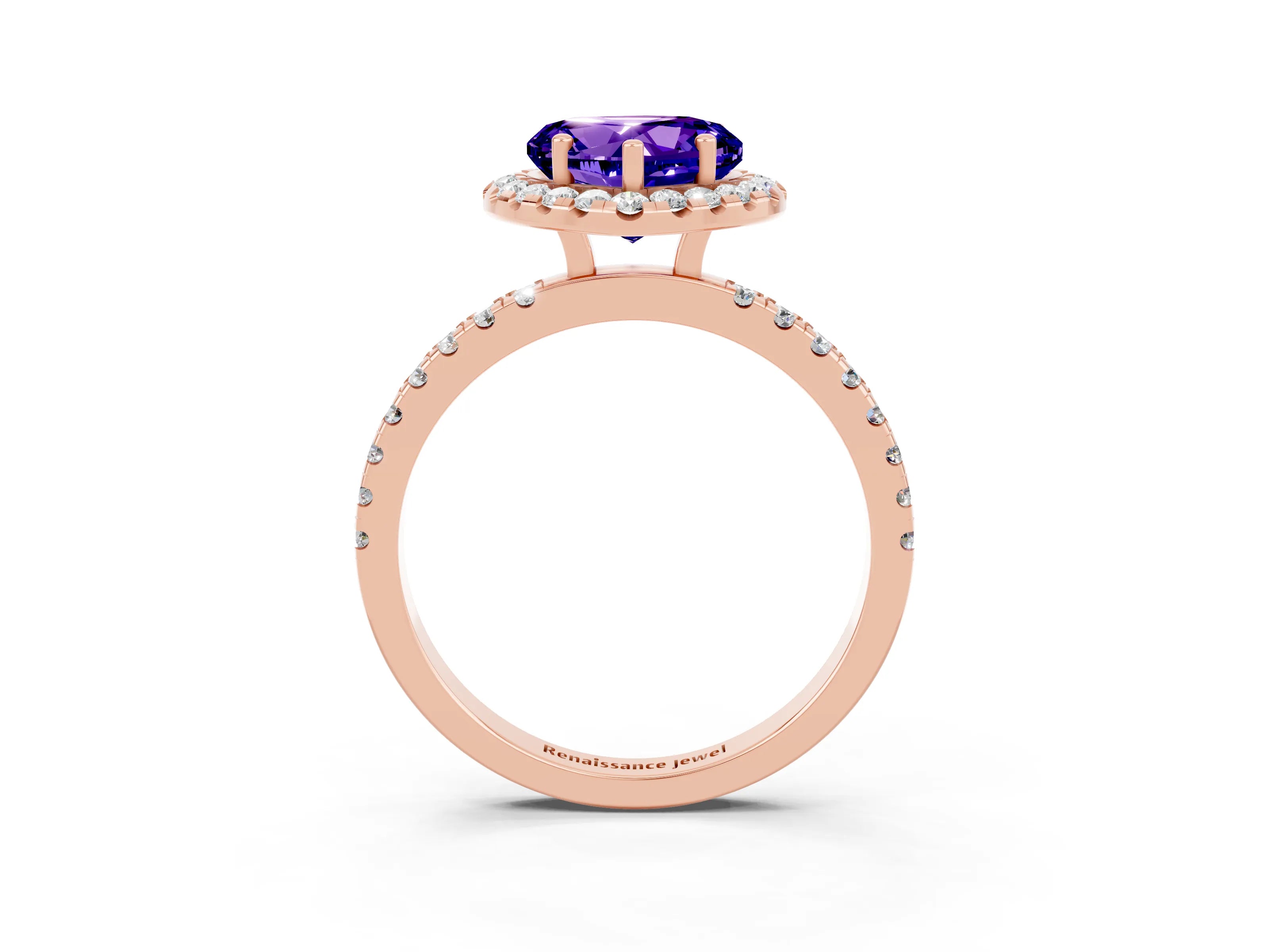 Rose gold Heart Cut Halo Diamond Pave Band with Prong Setting_3