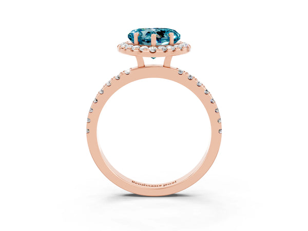 Rose gold Heart Cut Halo Diamond Pave Band with Prong Setting