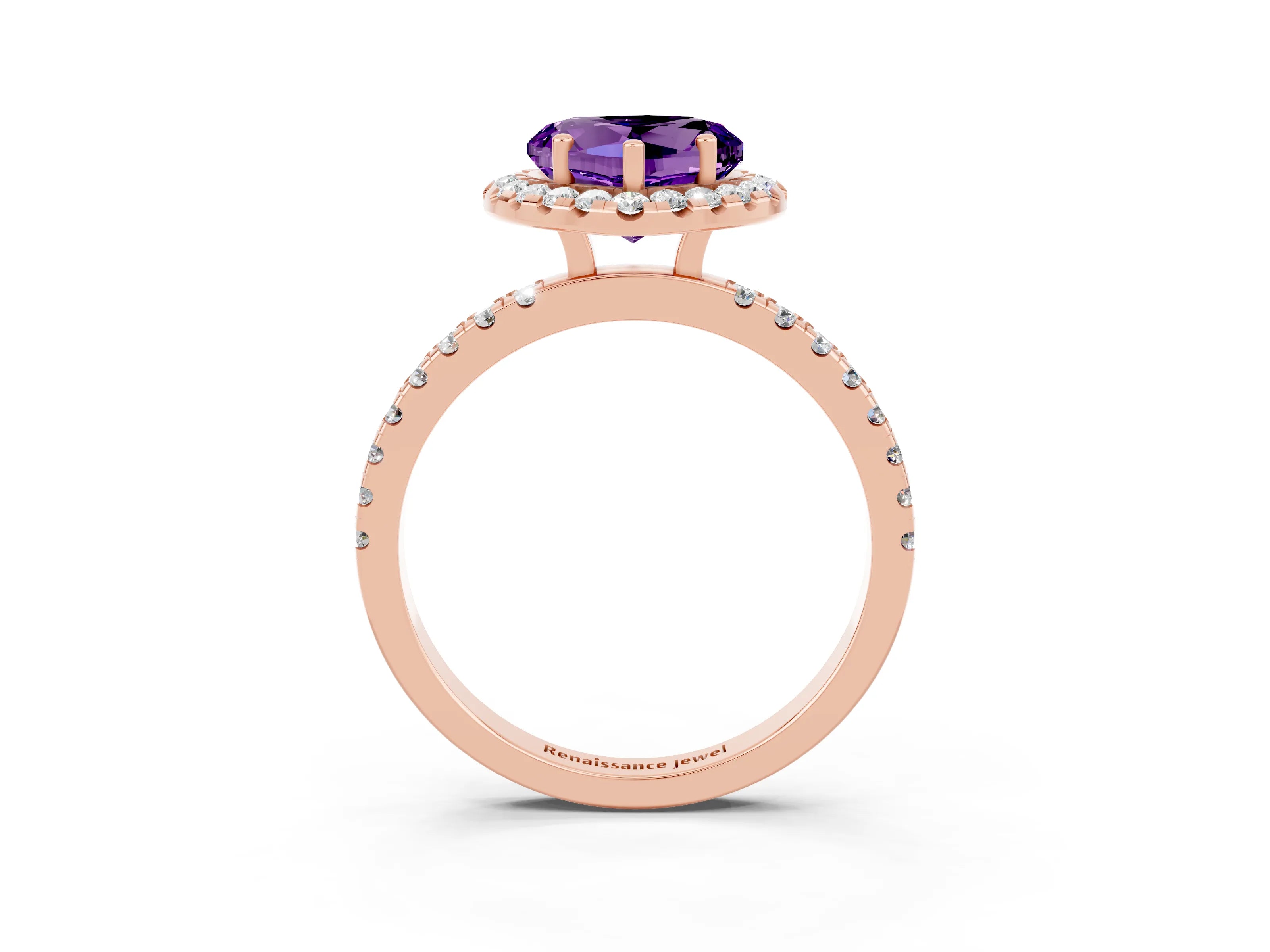 Rose gold Heart Cut Halo Diamond Pave Band with Prong Setting_3