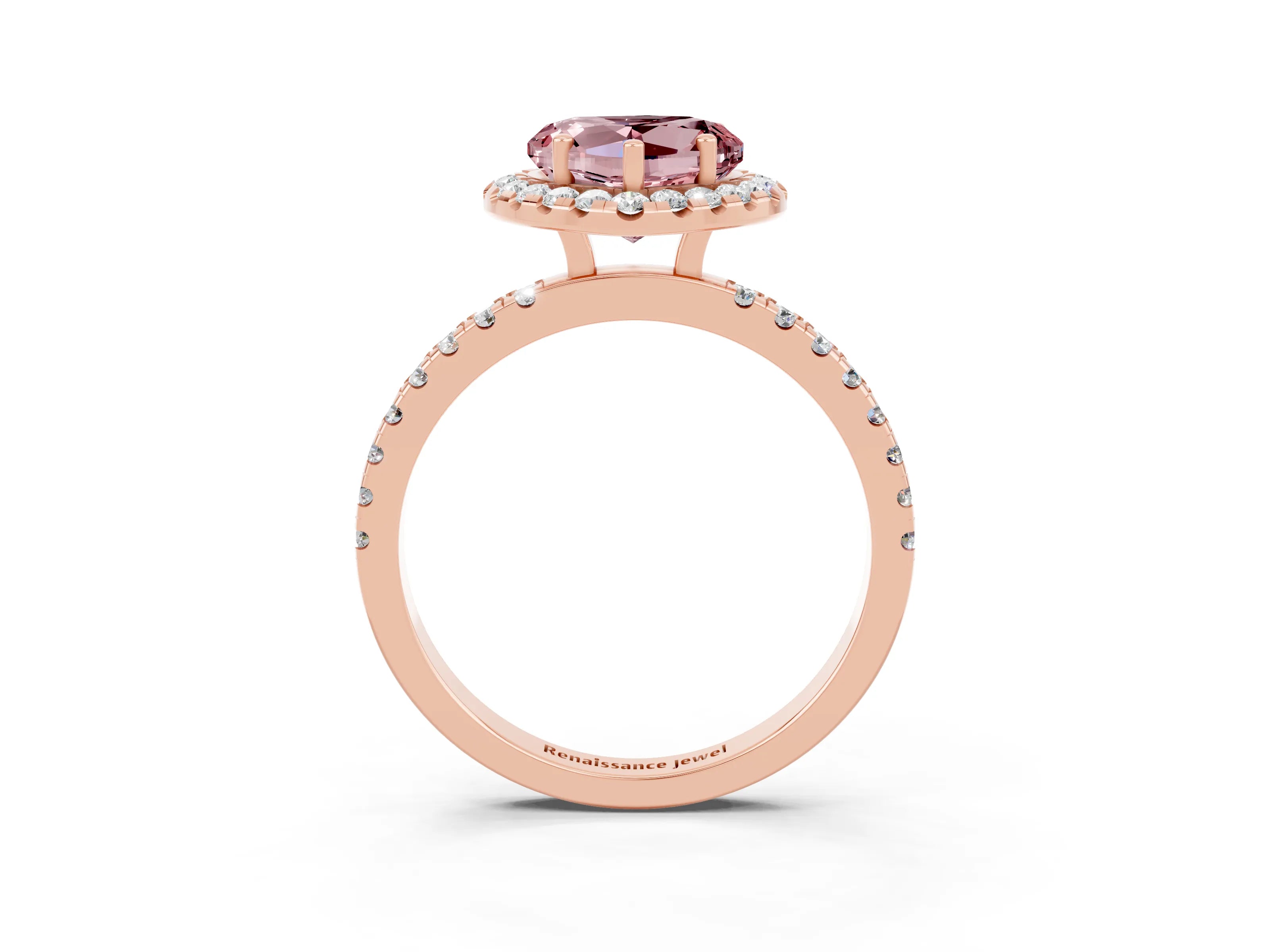 Rose gold Heart Cut Halo Diamond Pave Band with Prong Setting_3