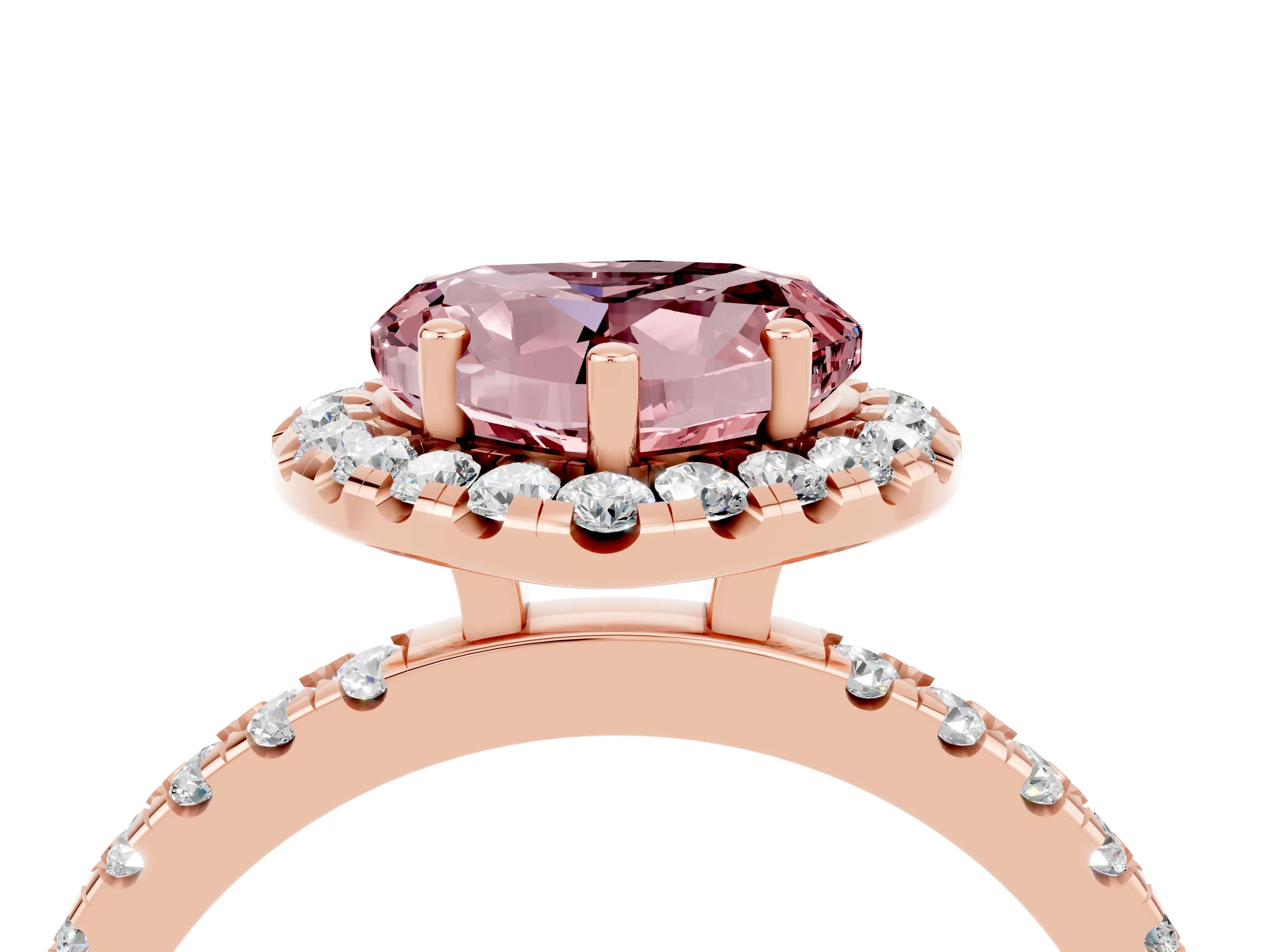 Rose gold Heart Cut Halo Diamond Pave Band with Prong Setting_4
