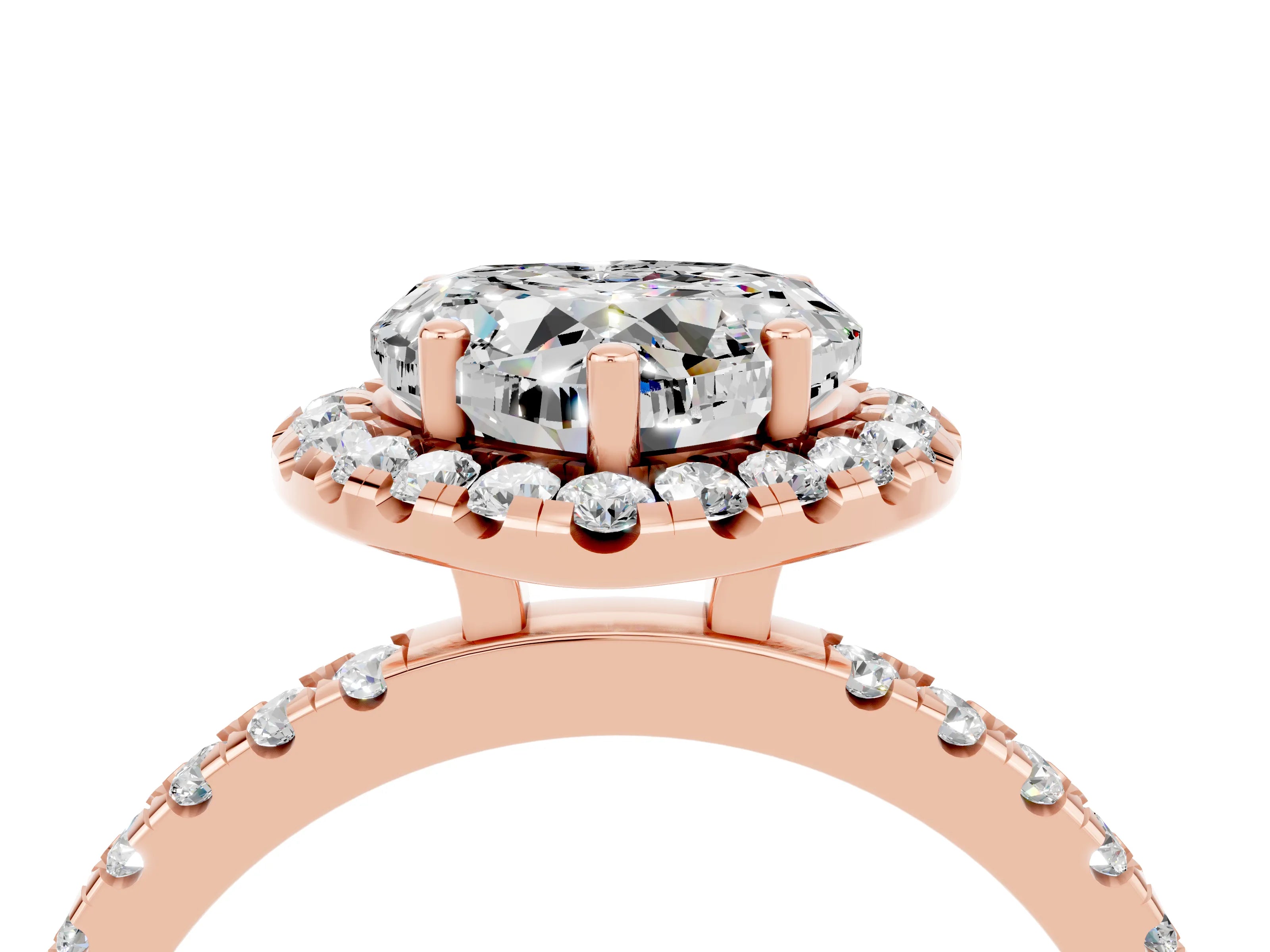 Rose gold Heart Cut Halo Diamond Pave Band with Prong Setting_4
